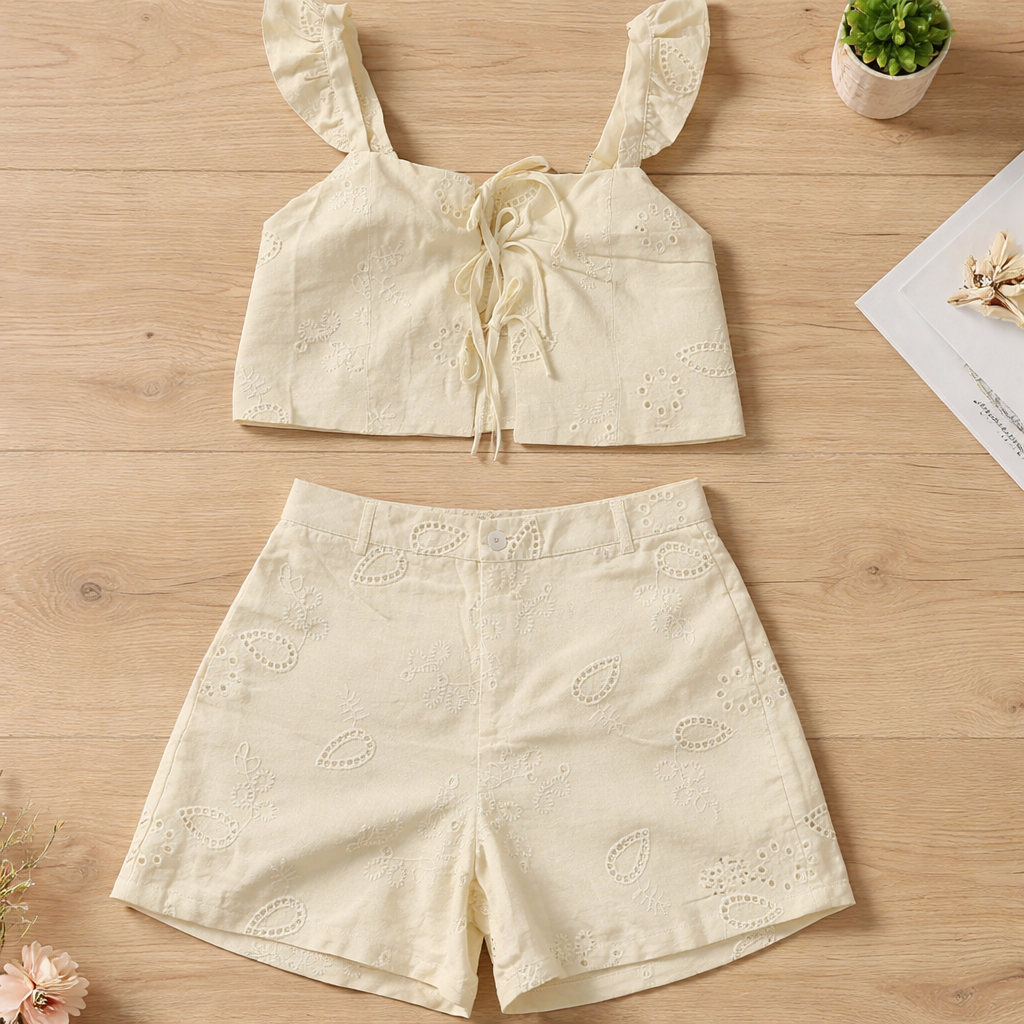 High-waisted shorts & top