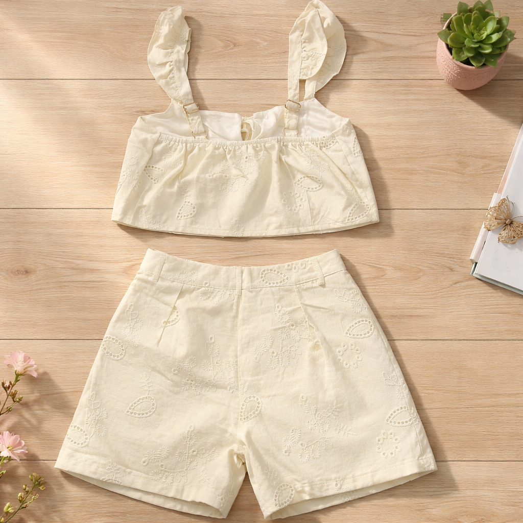 High-waisted shorts & top