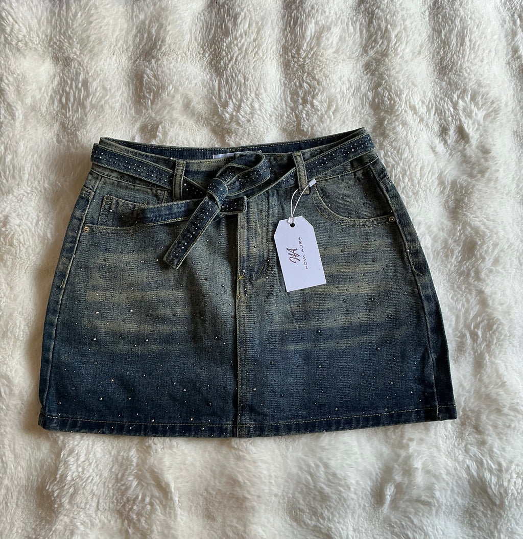 Denim Mini Rhinestone Skort (skirt/shorts)