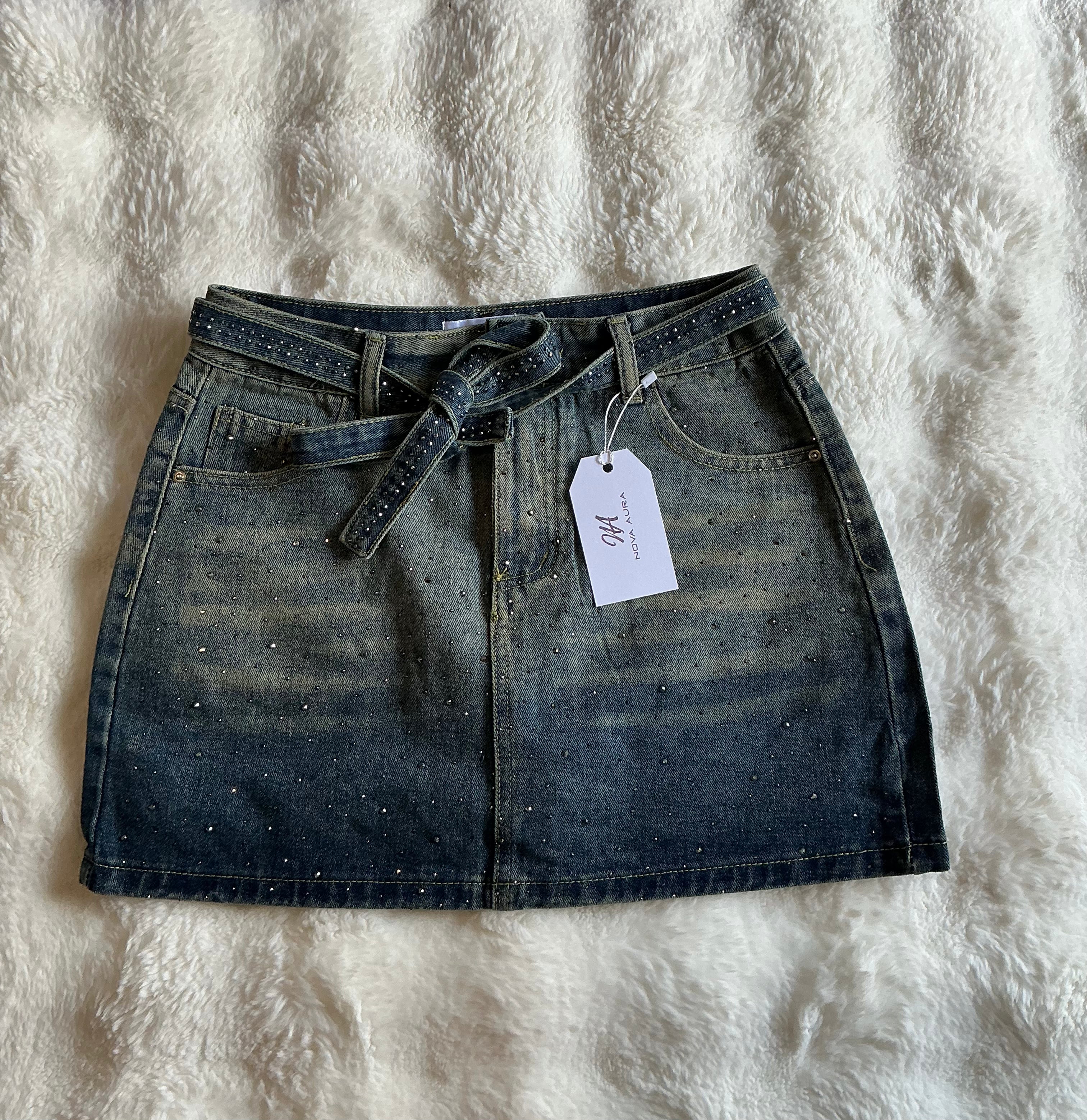 Denim Mini Rhinestone Skort (skirt/shorts)