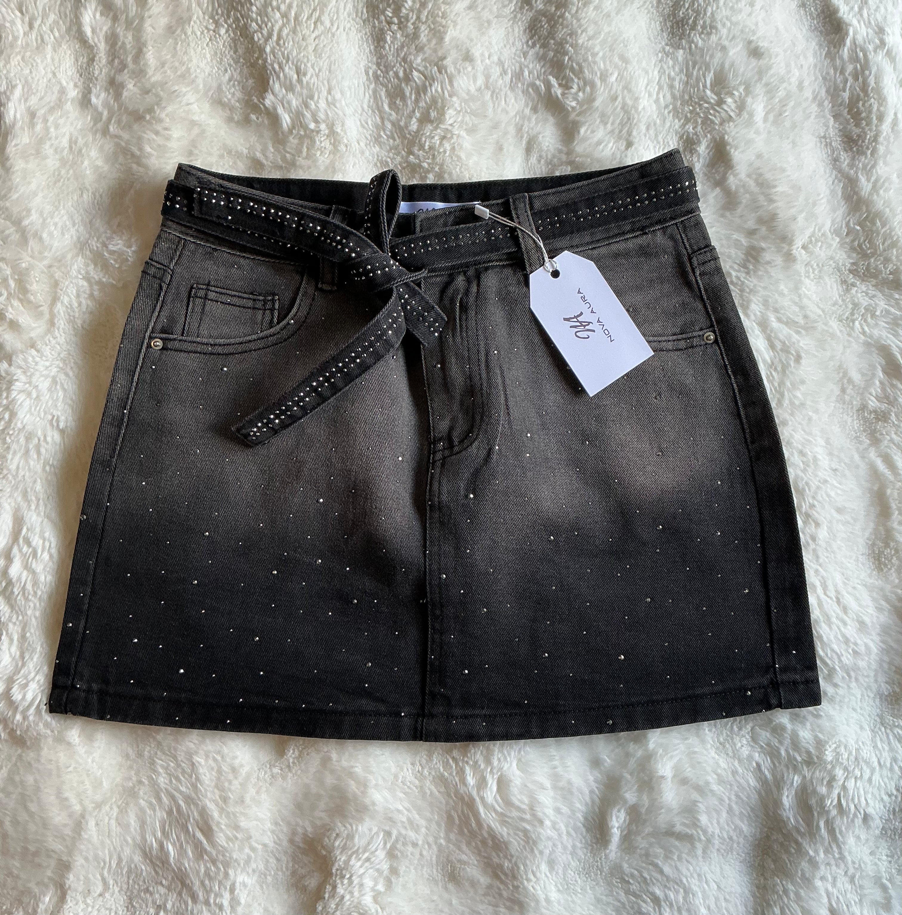 Denim Mini Rhinestone Skort (skirt/shorts)