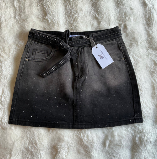 Denim Mini Rhinestone Skort (skirt/shorts)