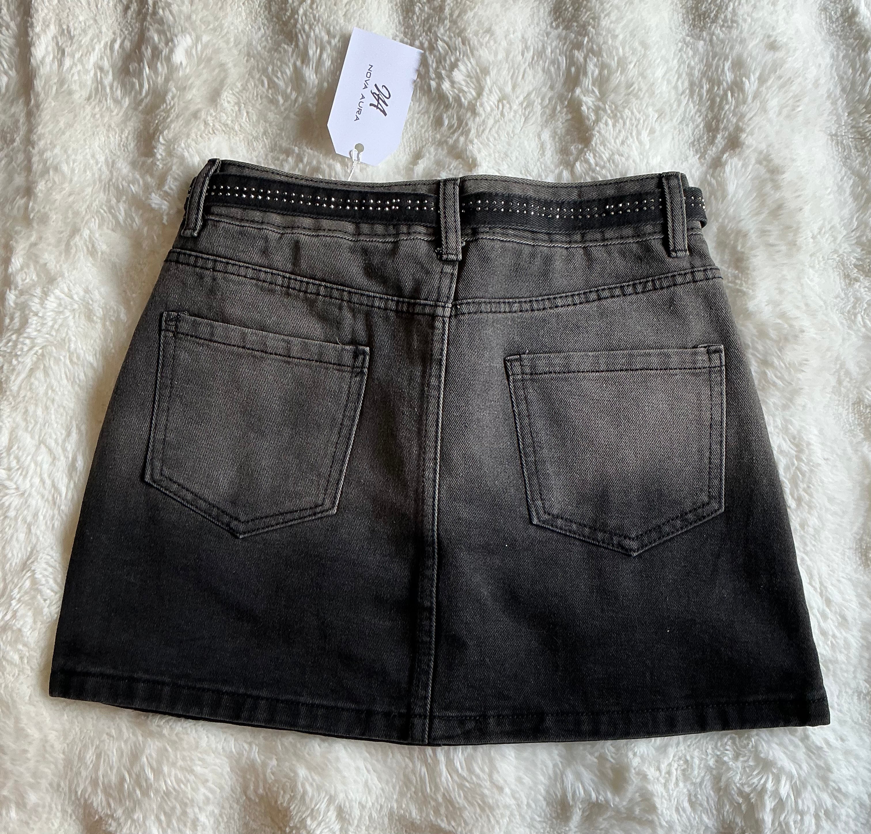 Denim Mini Rhinestone Skort (skirt/shorts)
