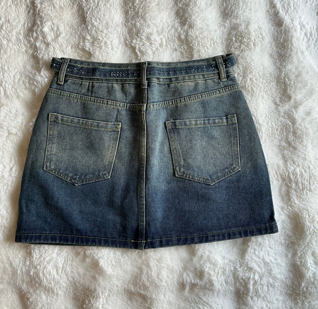 Denim Mini Rhinestone Skort (skirt/shorts)
