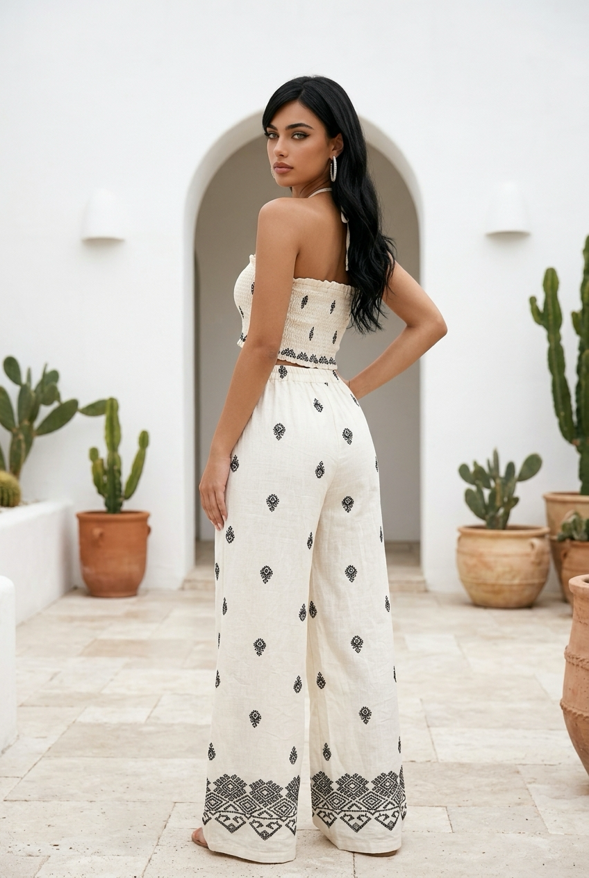 Boho chic Crop top & wide-leg pants Set