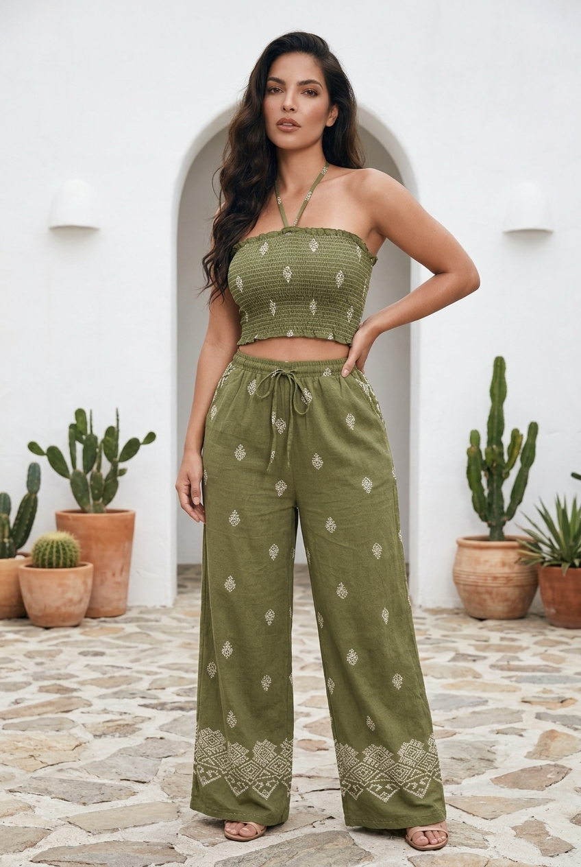 Boho chic Crop top & wide-leg pants Set