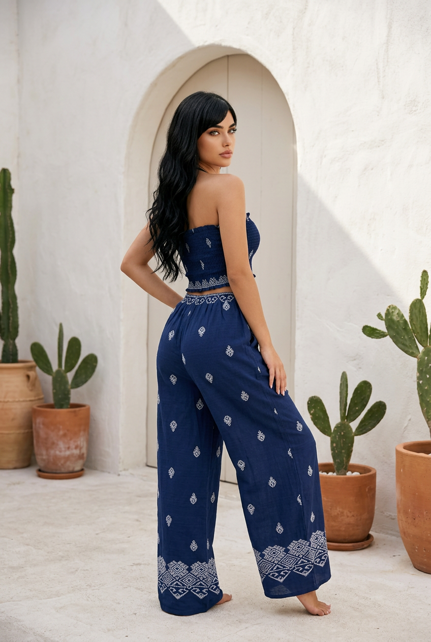 Boho chic Crop top & wide-leg pants Set
