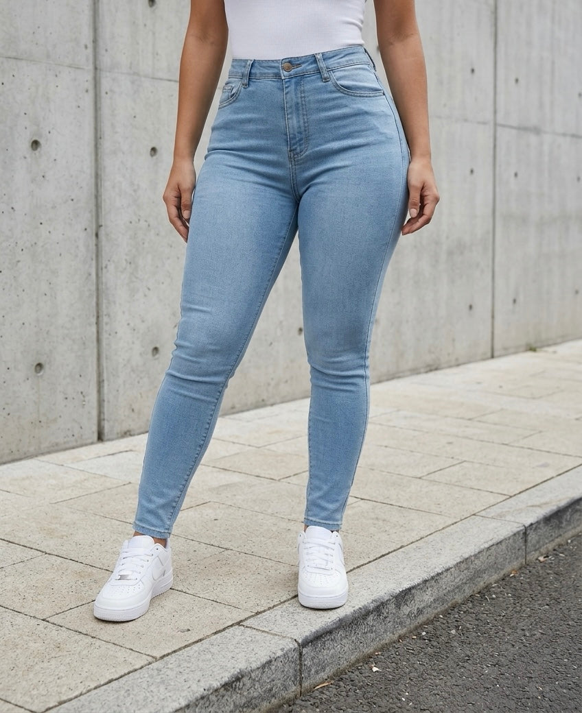 Light-wash high-rise skinny jeans